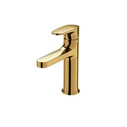 INVERTO by Cersanit deck-mounted washbasin faucet gold, 2 DESIGN IN 1 handles: gold